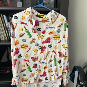 Colorful Food Print Button-Up Shirt